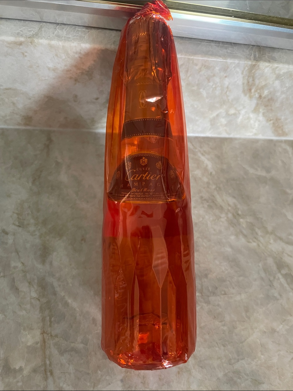 Cartier Champagne Bottle in Translucent Orange Wrap! VIP RARE VINTAGE!